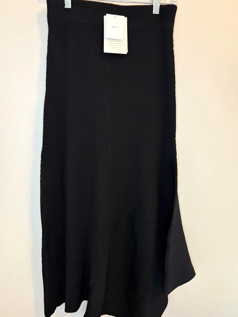 A.L.C. Black Ribbed Asymmetrical Midi Skirt NWT Size M